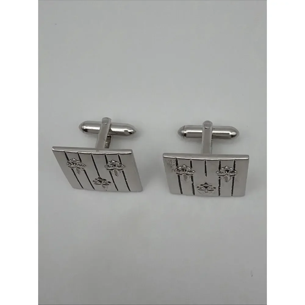Vintage Swank Silver Tone Fleur De Lis Square Cufflinks Signed
